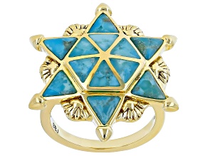 Blue Turquoise 18k Yellow Gold Over Brass Star of David Ring