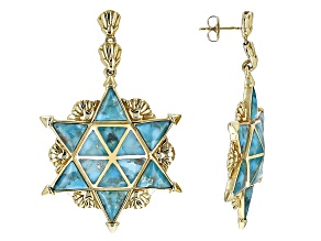 Blue Turquoise 18k Yellow Gold Over Brass Star of David Earrings