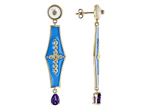 Amethyst, Mother-Of-Pearl And White Zircon 18K Yellow Gold Over Brass Earrings 1.79ctw