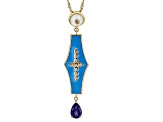 Multi Gemstone with Blue Enamel 18k Yellow Gold Over Brass Pendant With Chain