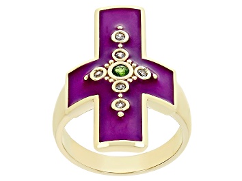 Picture of Purple Enamel, Chrome Diopside & White Zircon With 18K Yellow Gold Over Brass Ring