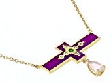 Rose Quartz, White Zircon, Chrome Diopside , Enamel 18K Yellow Gold Over Brass Necklace 1.20ctw