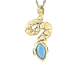 Blue Turquoise and Chrome Diopside 18k Yellow Gold Over Sterling Silver Snake Pendant