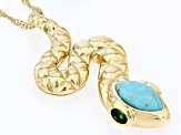 Blue Turquoise and Chrome Diopside 18k Yellow Gold Over Sterling Silver Snake Pendant
