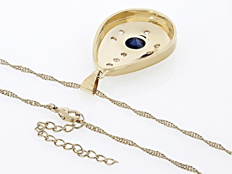 Blue Lab Sapphire & White Lab Sapphire 18k Yellow Gold Over Brass Pendant with Chain 2.83ctw