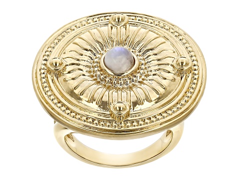 Rainbow Moonstone 18k Yellow Gold Over Brass Ring