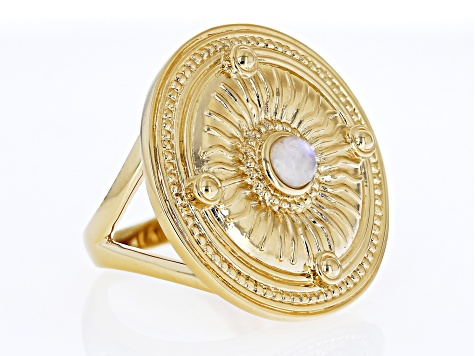 Rainbow Moonstone 18k Yellow Gold Over Brass Ring