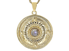 Rainbow Moonstone 18k Yellow Gold Over Brass Pendant With Chain