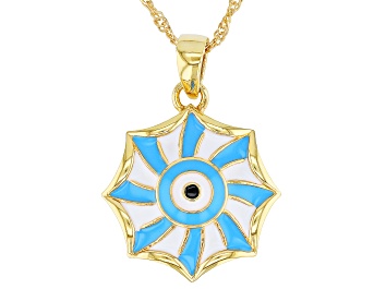 Picture of Blue & White Enamel 18k Yellow Gold Over Silver Pendant With Chain