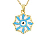 Blue & White Enamel 18k Yellow Gold Over Silver Pendant With Chain