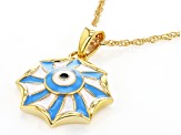 Blue & White Enamel 18k Yellow Gold Over Silver Pendant With Chain