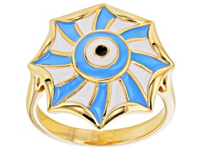 Blue & White Enamel 18k Yellow Gold Over Silver Ring
