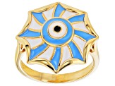 Blue & White Enamel 18k Yellow Gold Over Silver Ring