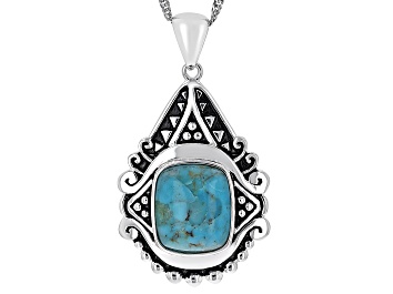 Picture of Blue Turquoise Rhodium Over Silver Pendant with Chain