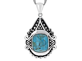 Blue Turquoise Rhodium Over Silver Pendant with Chain