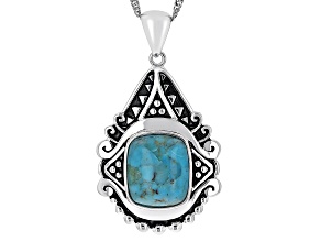 Blue Turquoise Rhodium Over Silver Pendant with Chain
