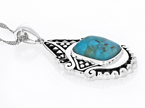 Blue Turquoise Rhodium Over Silver Pendant with Chain