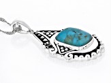 Blue Turquoise Rhodium Over Silver Pendant with Chain