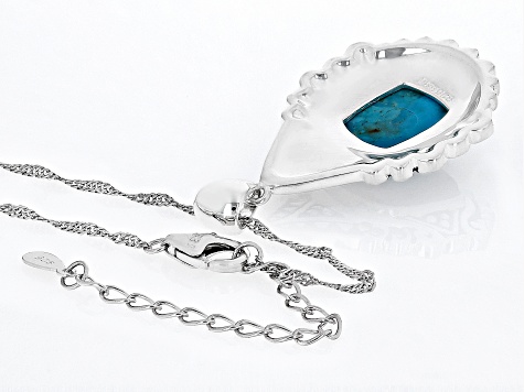 Blue Turquoise Rhodium Over Silver Pendant with Chain