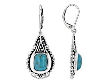 Picture of Blue Turquoise Rhodium Over Silver Dangle Earrings