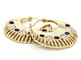 Rainbow Moonstone & African Amethyst 18k Yellow Gold Over Brass Earrings