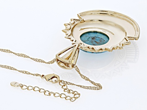 Blue Turquoise 18k Yellow Gold Over Brass Pendant