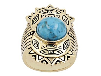 Picture of Blue Turquoise 18k Yellow Gold Over Brass Ring