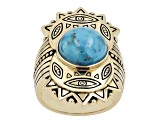 Blue Turquoise 18k Yellow Gold Over Brass Ring