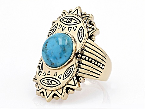 Blue Turquoise 18k Yellow Gold Over Brass Ring