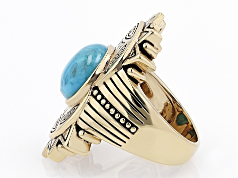 Blue Turquoise 18k Yellow Gold Over Brass Ring