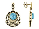 Blue Turquoise 18k Yellow Gold Over Brass Earrings