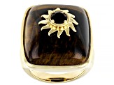 Tigers Eye and Smoky Quartz 18k Gold Over Brass Ring 0.39ctw