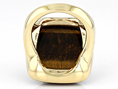 Tigers Eye and Smoky Quartz 18k Gold Over Brass Ring 0.39ctw