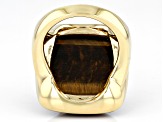 Tigers Eye and Smoky Quartz 18k Gold Over Brass Ring 0.39ctw