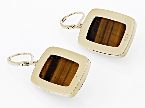 Tigers Eye and Smoky Quartz 18k Yellow Gold Over Brass Sun Earrings 0.41ctw