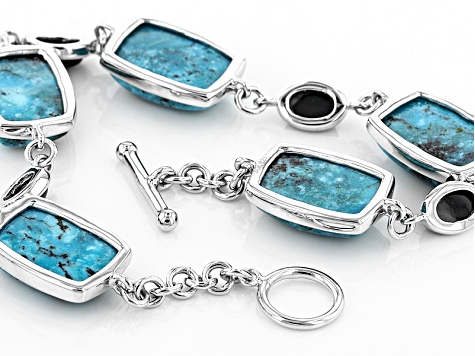 Blue Turquoise Sterling Silver Toggle Bracelet 1.50ctw