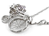 Multi-Gem Rhodium Over Sterling Silver Brooch Pendant With Chain 1.38ctw