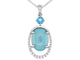 Blue Sleeping Beauty Turquoise Rhodium Over Sterling Silver Pendant With Chain .90ctw