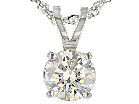 White Strontium Titanate Rhodium Over Silver Pendant With Chain 3.00ct