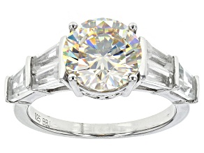 White Strontium Titanate And White Zircon Sterling Silver Ring 4.97ctw