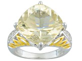 Yellow Labradorite Rhodium Over Sterling Silver Two-Tone Ring 8.47ctw