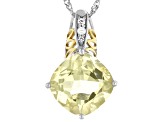 Yellow Labradorite Rhodium Over Sterling Silver Two-Tone Pendant With Chain 8.38ctw