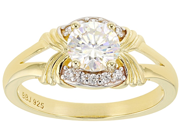 Strontium Titanate And White Zircon 18k yellow gold over sterling silver ring 1.37ctw