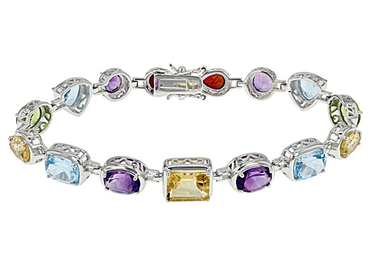 Multi-Gem Rhodium Over Sterling Silver Bracelet 20.70ctw