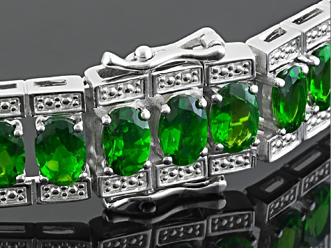 Green Chrome Diopside Rhodium Over Sterling Silver Bracelet 17.45ctw