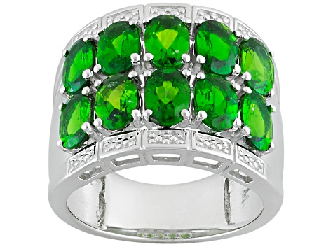 Green Chrome Diopside Rhodium Over Sterling Silver Band Ring 4.08ctw