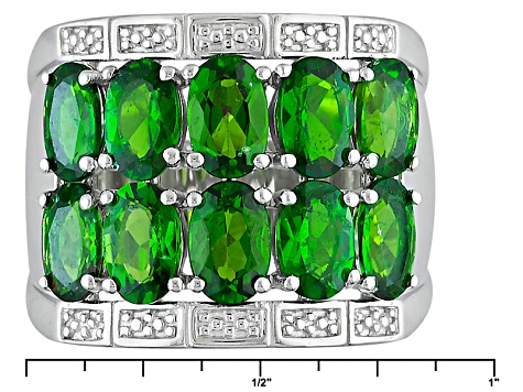 Green Chrome Diopside Rhodium Over Sterling Silver Band Ring 4.08ctw