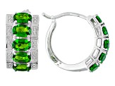 Green Chrome Diopside Rhodium Over Sterling Silver Hoop Earrings 4.02ctw