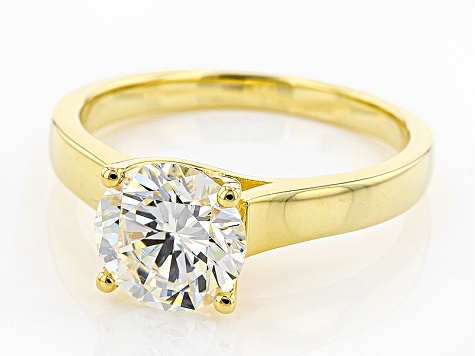 White Fabulite Strontium Titanate 18k Yellow Gold Over Silver Ring