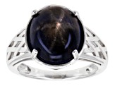 Blue Star Sapphire Sterling Silver Ring 6.98ct